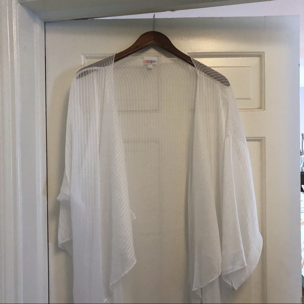 Sheer white striped LuLaRoe Shirley coverup L EUC